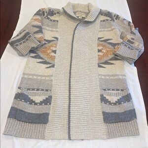 T0102105 Lucky Brand Southwestern Aztec Cardigan Sweater SZ M Open Front Boho